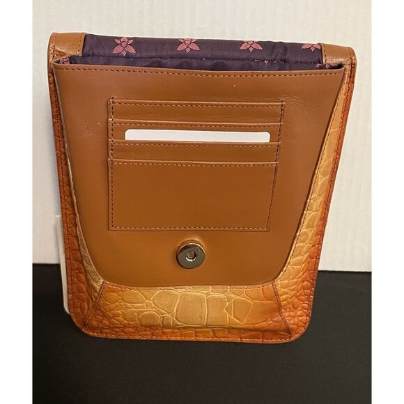 ANUSCHKA Croc Embossed Camel Genuine Leather Flap Crossbody Shoulder Bag Purse - Picture 7 of 10